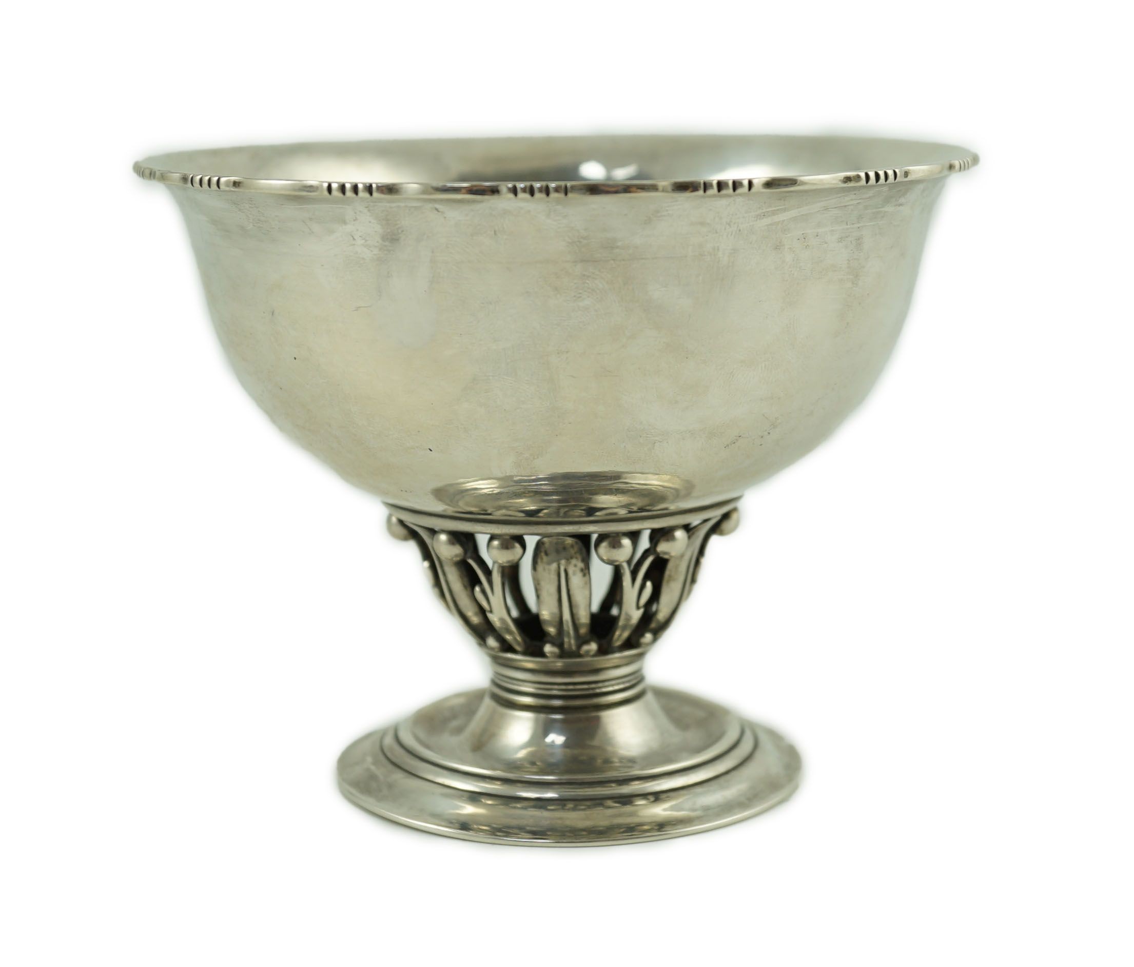 A 1920's Georg Jensen silver Louvre pattern pedestal bowl, design no. 180 B